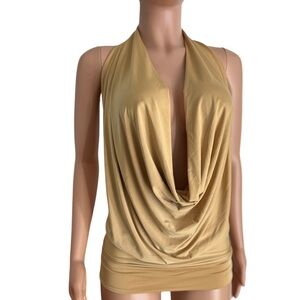 Gold Backless Drape Halter Top